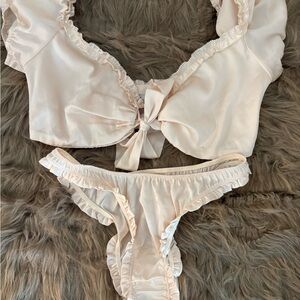 Elegant Cream Ruffle Intimate Set